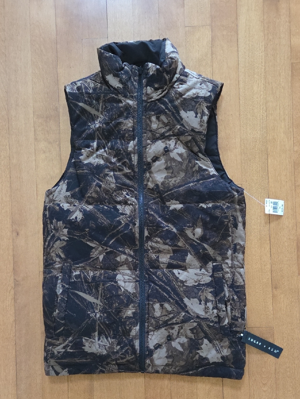 Mens Edgar + Ash Reversible Puffer Vest Tree Camo/Black Size XS Sm NWT